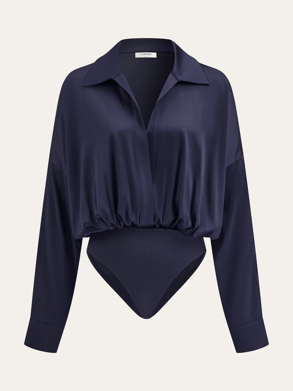 143. Commense L Satin Collared Long Sleeve Bodysuit